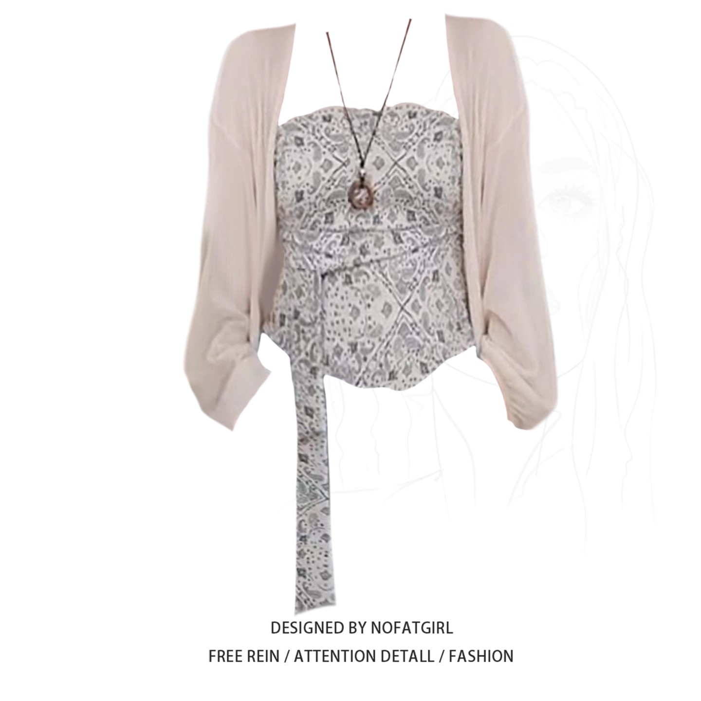 大码胖妹妹甜辣妹不规则绑带腰果花抹胸背心女夏季防晒开衫两件套