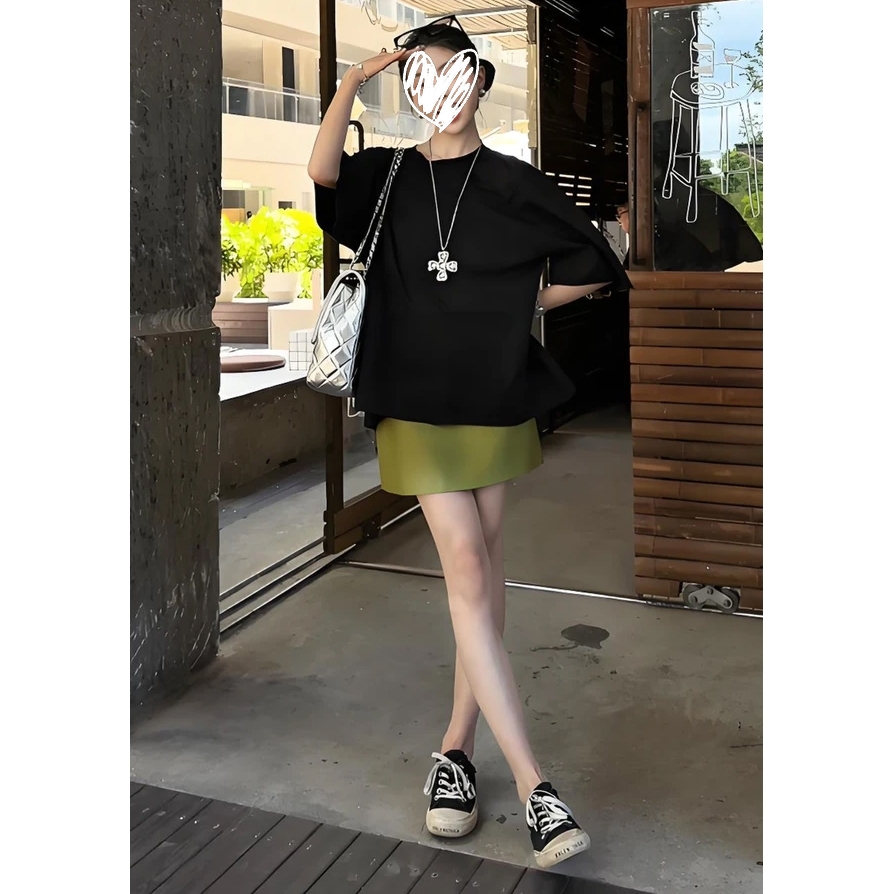 2025年法式气质小众夏款纯色圆领正肩T恤百搭宽松显瘦短袖上衣女