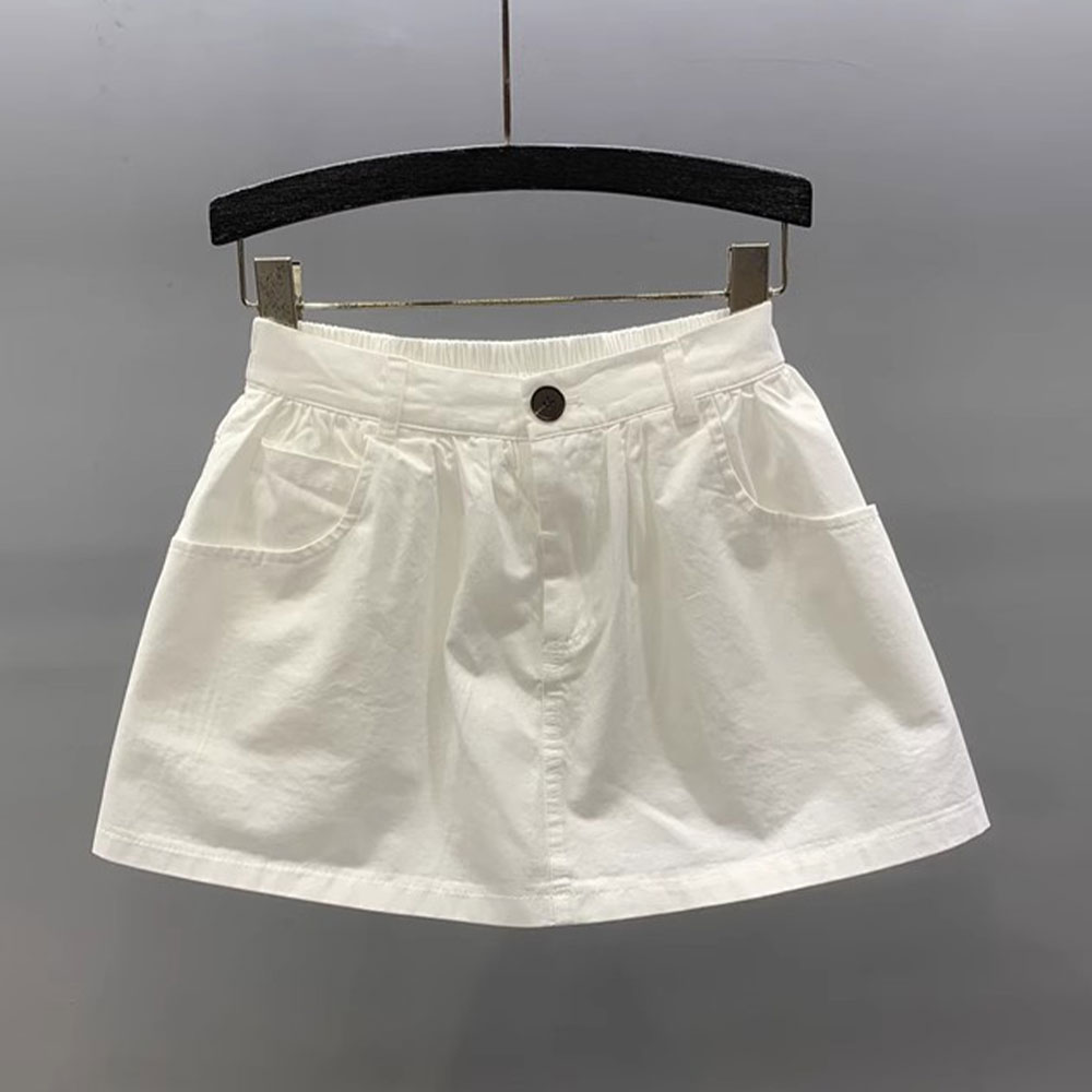 纯色高腰休闲半身裙女2025年夏季新款百搭宽松显瘦防走光a字短裙