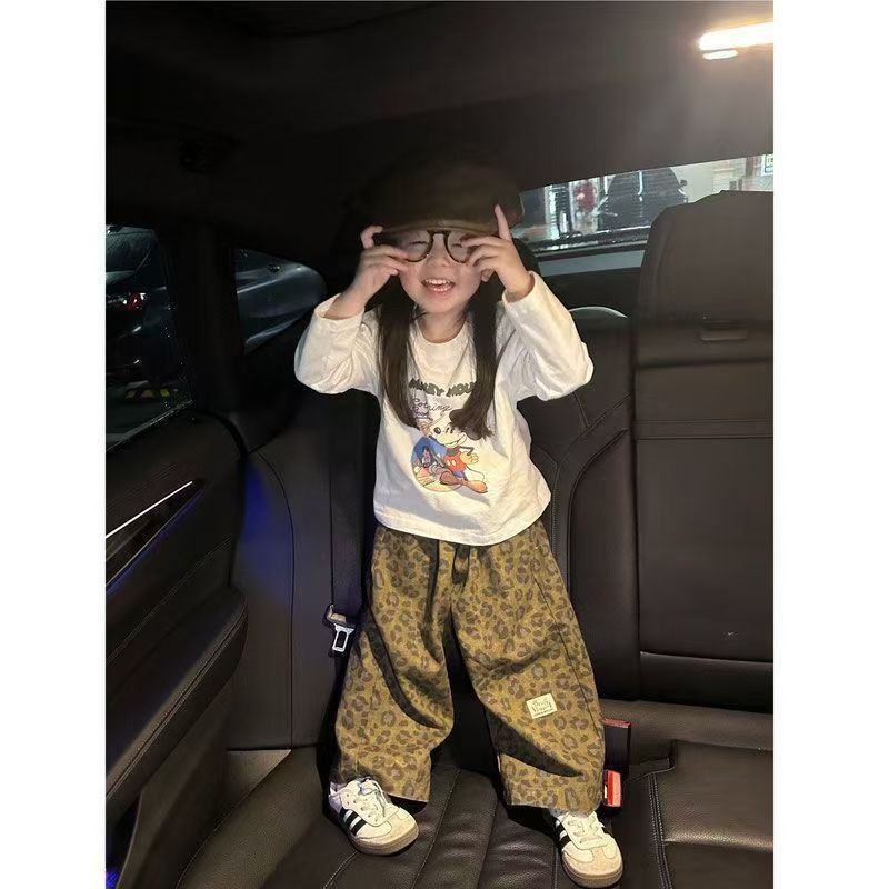 韩版童装宝宝秋冬套装洋气儿童休闲米奇t恤上衣时髦豹纹裤子两件