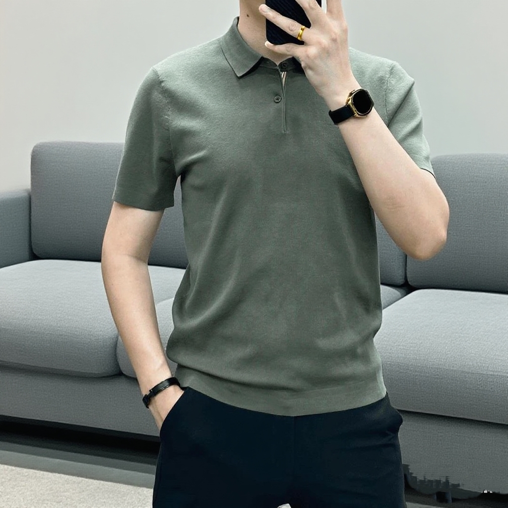 新款潮流百搭时尚休闲男士修身T恤商务polo衫短袖翻领针织短袖男