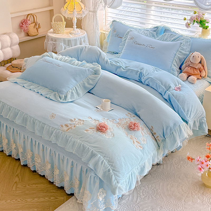 法式公主风加厚全消光牛奶绒床盖四件套软糯宝宝绒优雅舒适床品