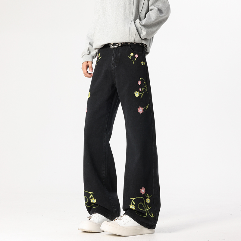 男款微信牛仔裤供应链裤子优雅休闲微喇叭刺绣牛仔
