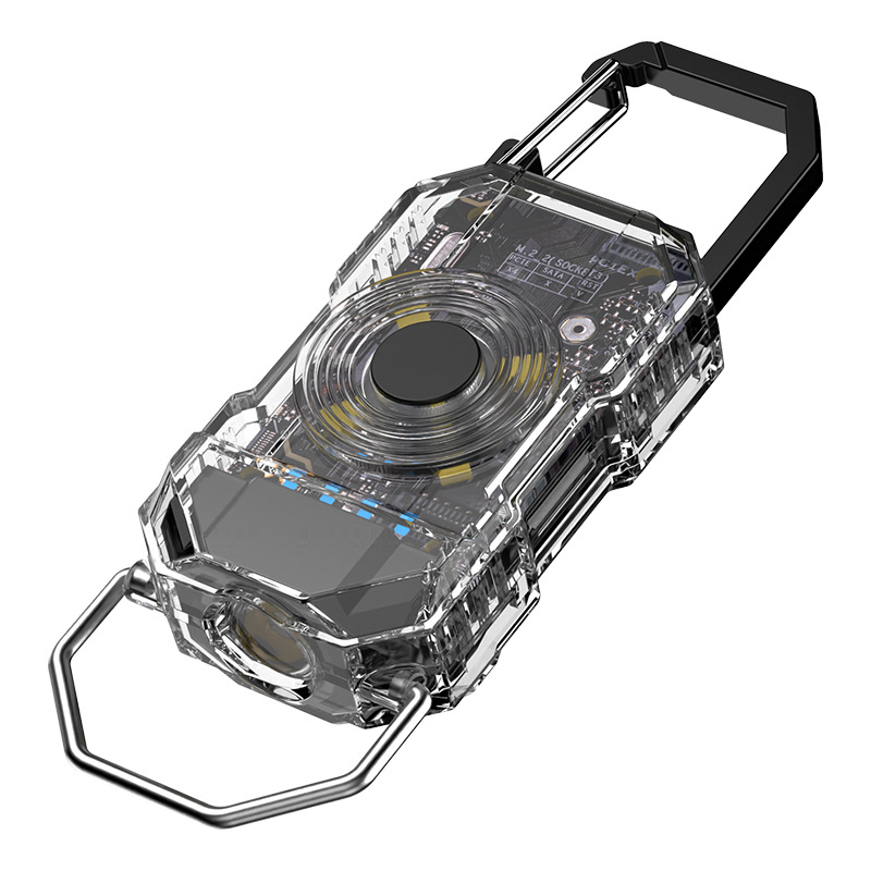 新款迷你钥匙扣灯六档模式可调节带警示灯多光源小手电户外应急灯