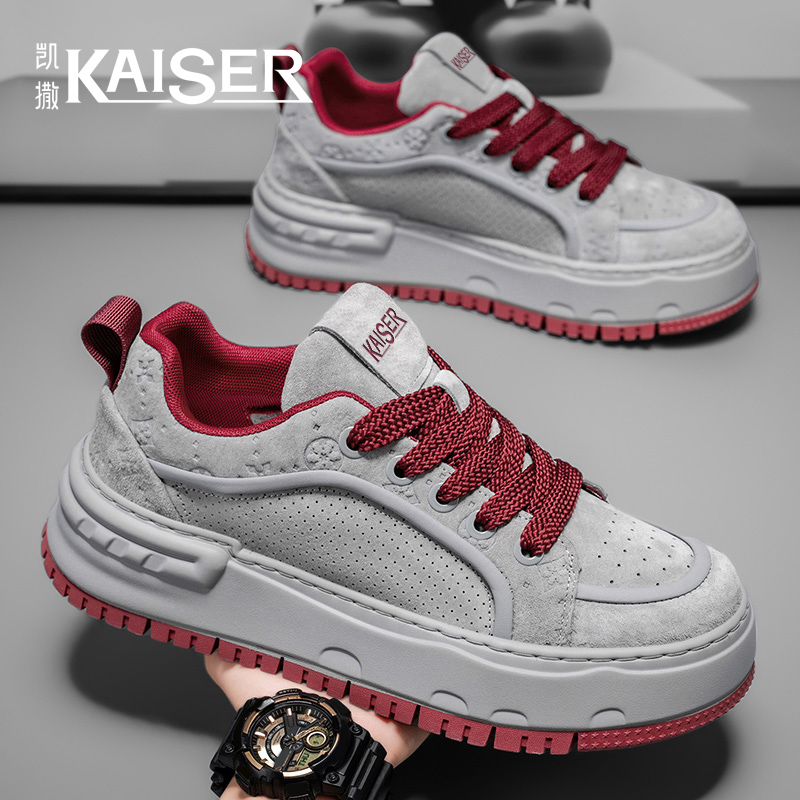 凯撒新款男鞋皮面增高透气休闲板鞋子男款潮牌厚底耐磨低帮运动鞋