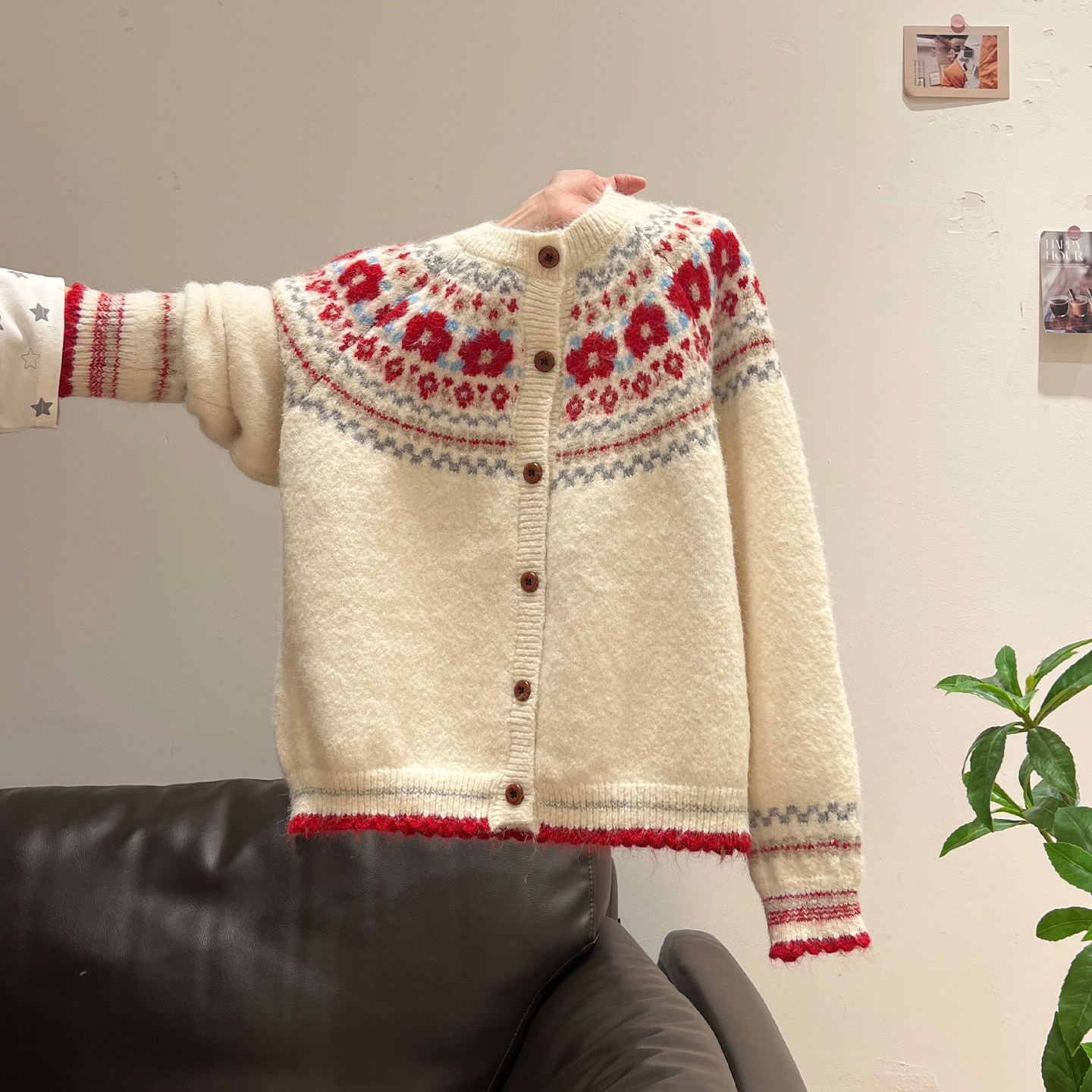 夏珍圣诞穿搭复古费尔岛毛衣外套女冬季2025新款宽松提花针织开衫