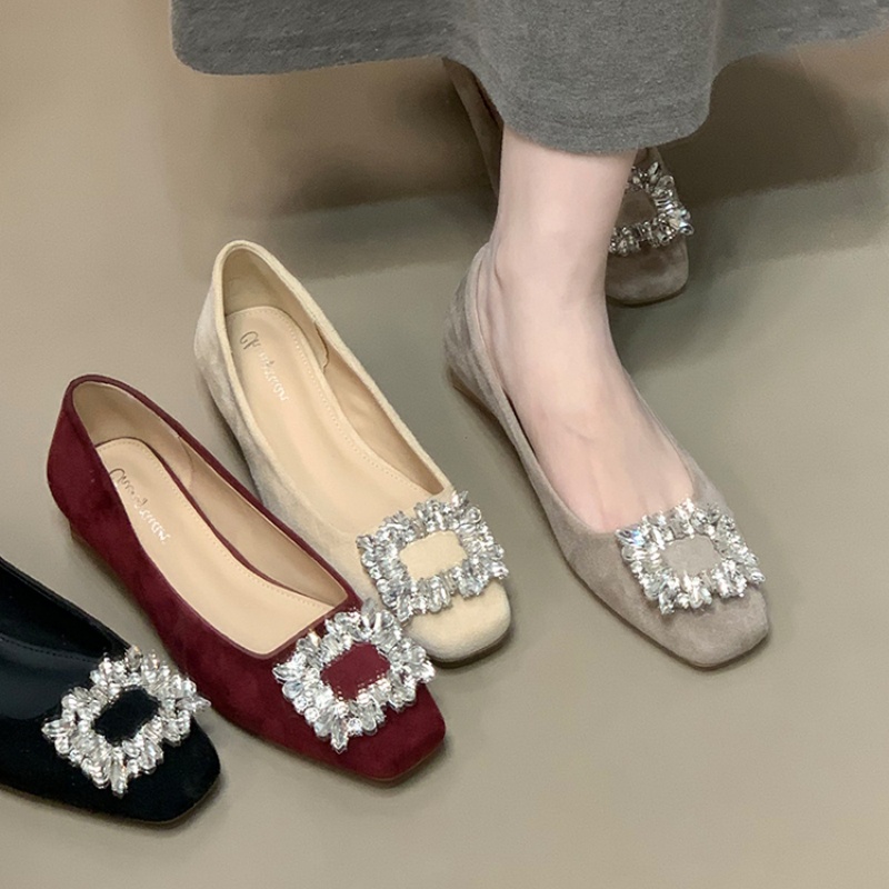 法式方头设计感水钻方扣粗跟单鞋配裙子2025秋季新款通勤低跟鞋女