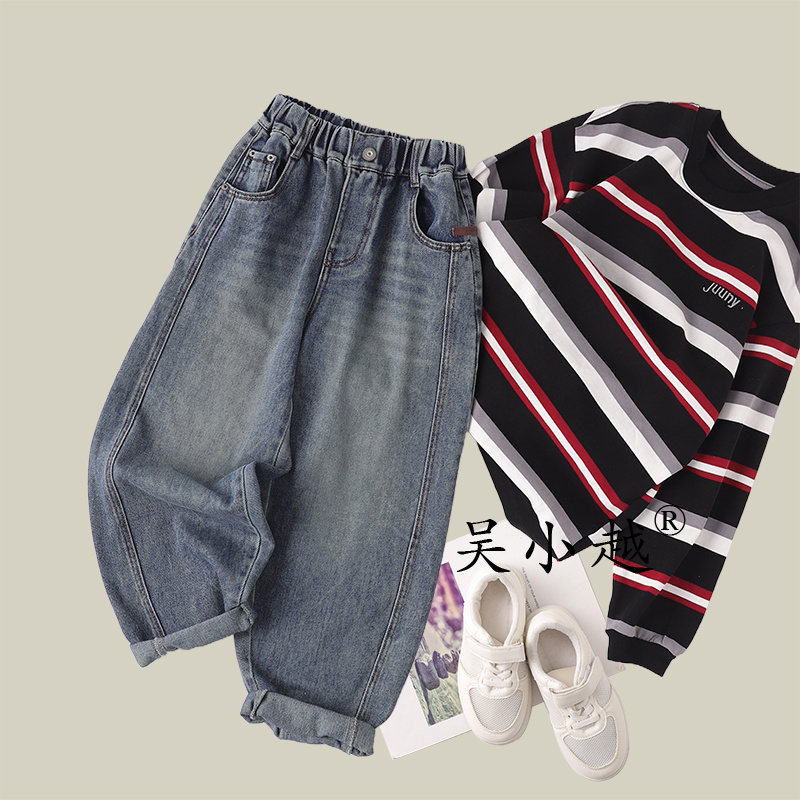 吴小越w1550男童牛仔裤秋款刺绣韩版痞帅男孩秋冬新款韩版长裤