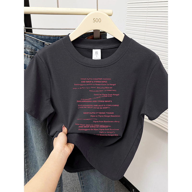 设计感字母印花大码正肩短袖t恤女2025夏季新款百搭显瘦圆领上衣