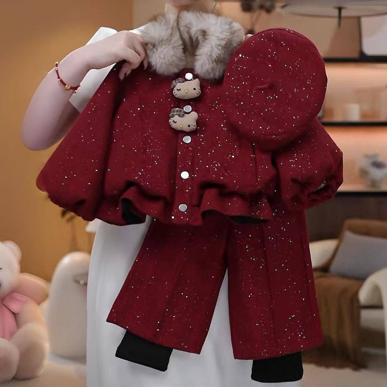 女童冬装套装加绒加厚儿童洋气新年拜年服小女孩宝宝洋气两件套潮