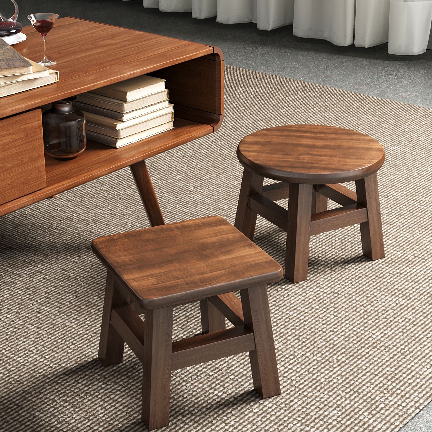 小凳子家用矮凳实木小板凳木头儿童圆凳子客厅茶几方凳结实沙发凳