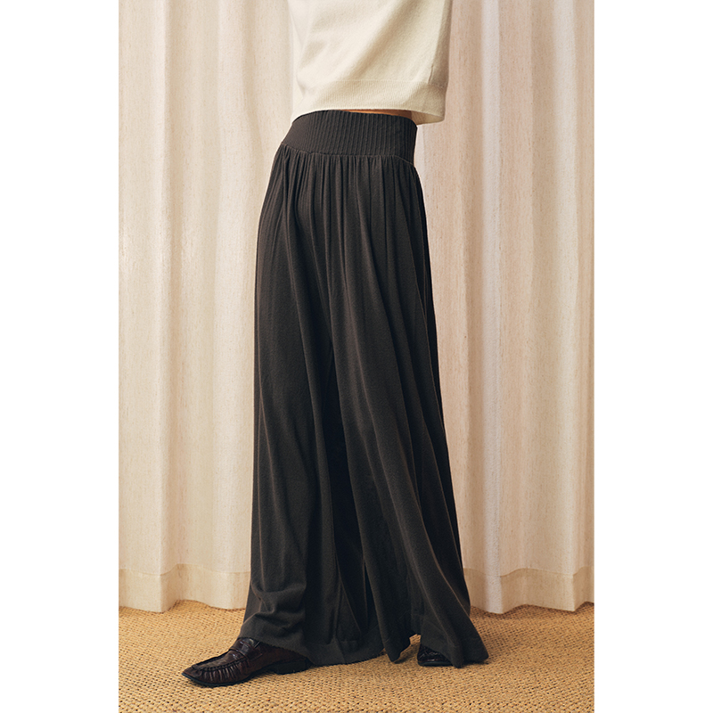 HERLAND她地【瀑布裤】绵羊毛慵懒松弛感阔腿裤女优雅宽松休闲裙裤
