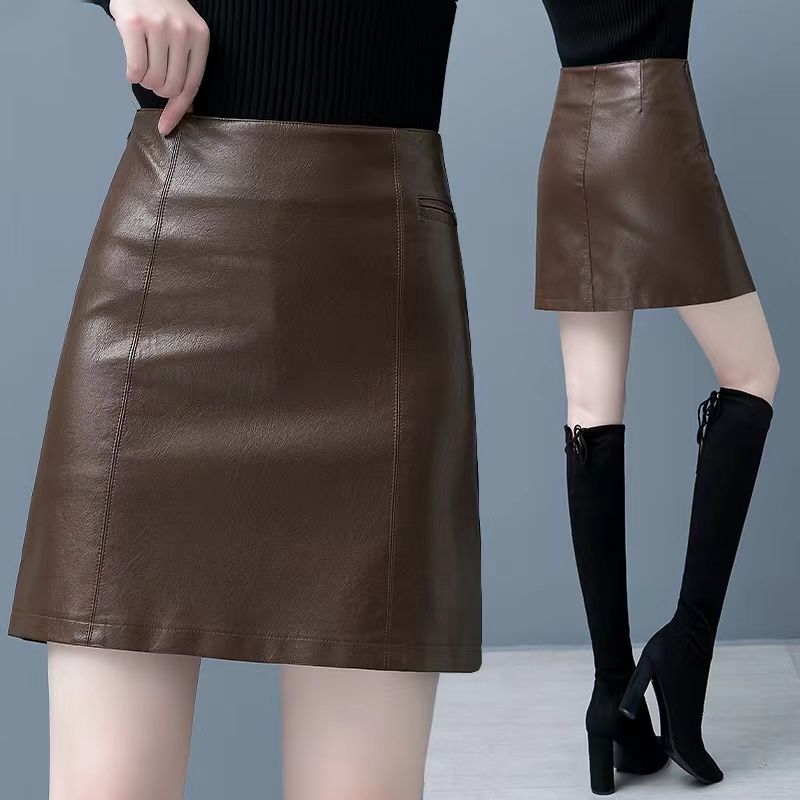 2025年秋季新款皮裙半身裙女高腰显瘦a字短裙小个子包臀小皮裙