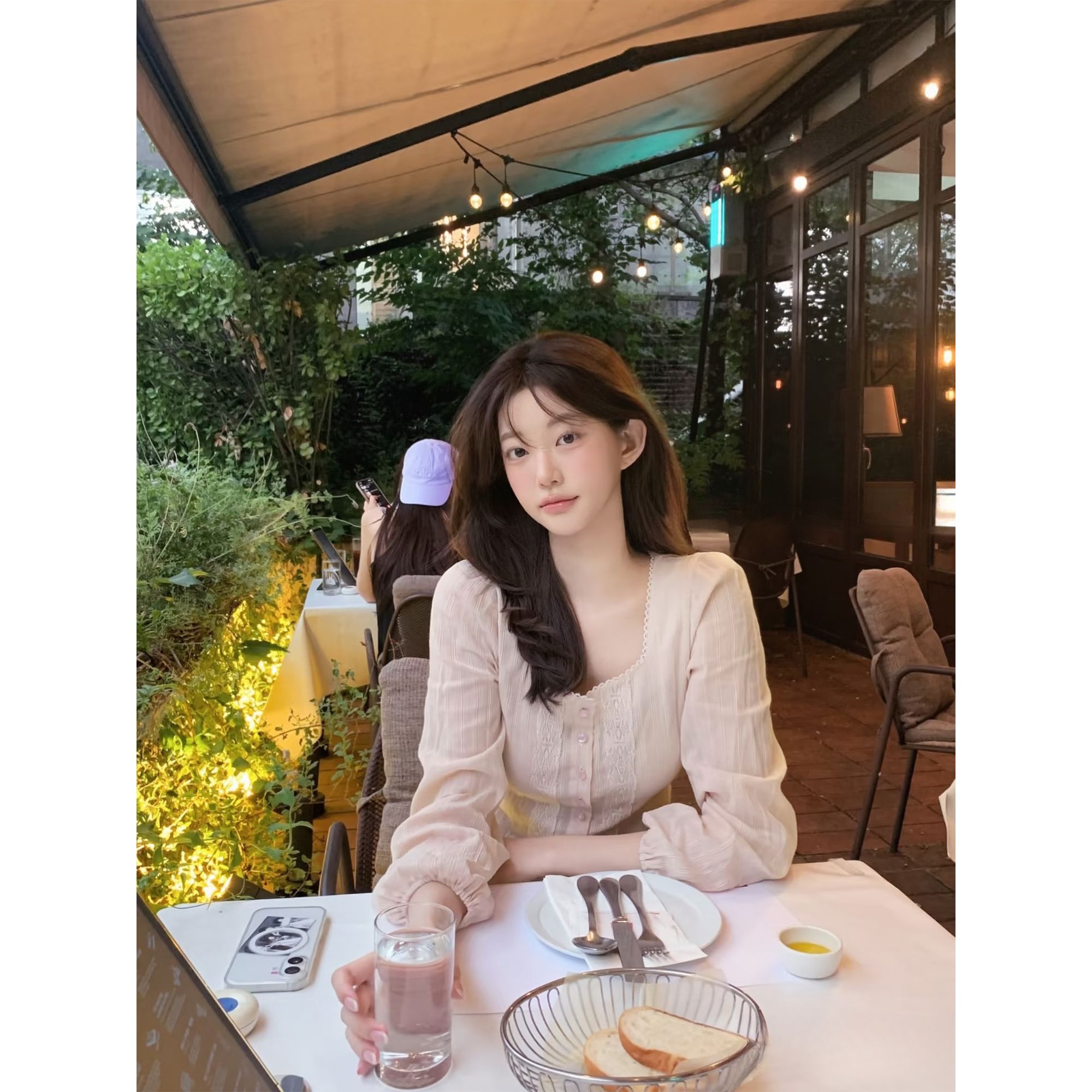 韩国小众设计早秋法式方领蕾丝显瘦长袖衬衫上衣Q 9515#