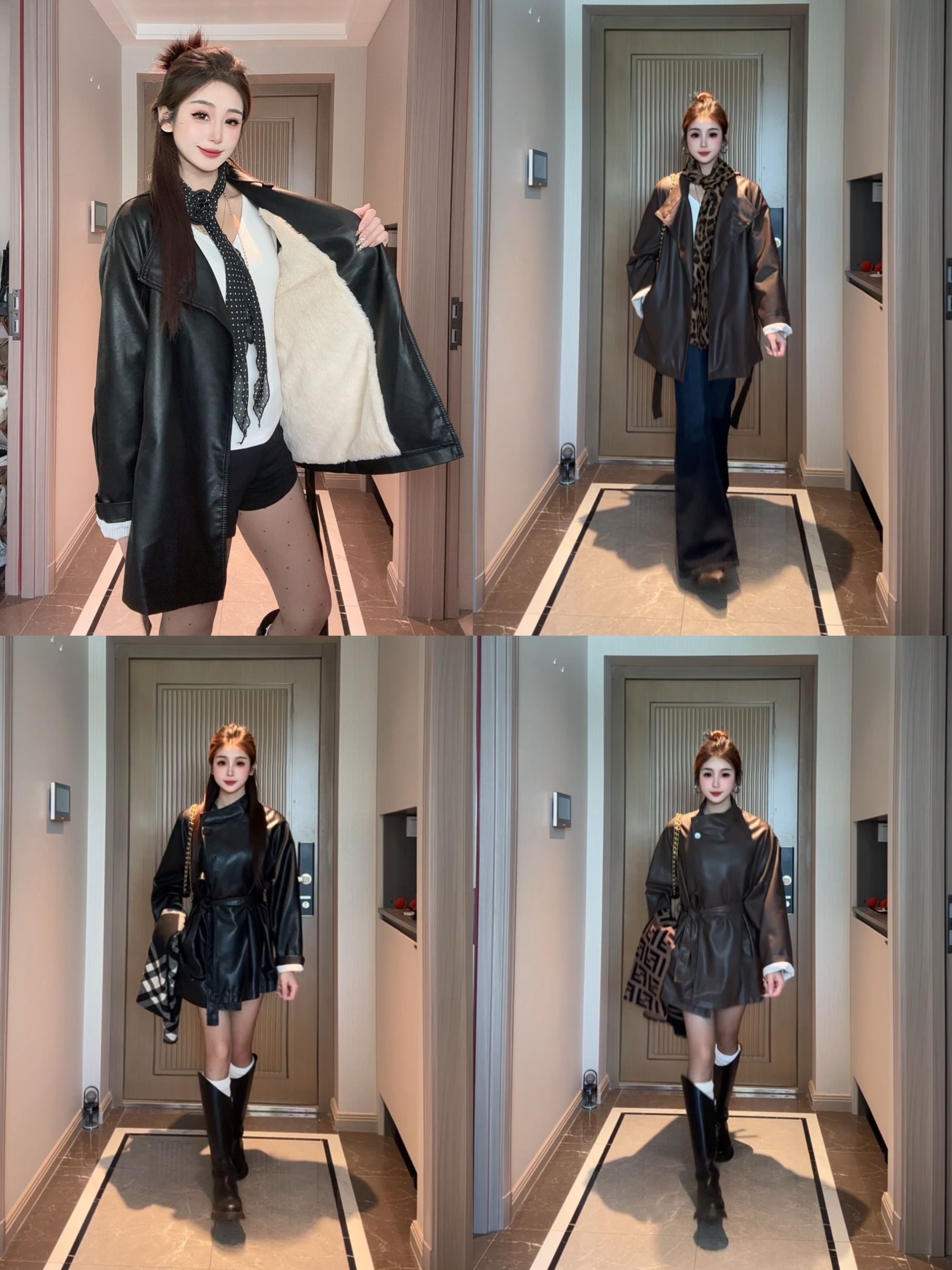 厚款冬季长袖水洗皮系带绑带皮衣网红上衣城市机能风6216加绒加厚