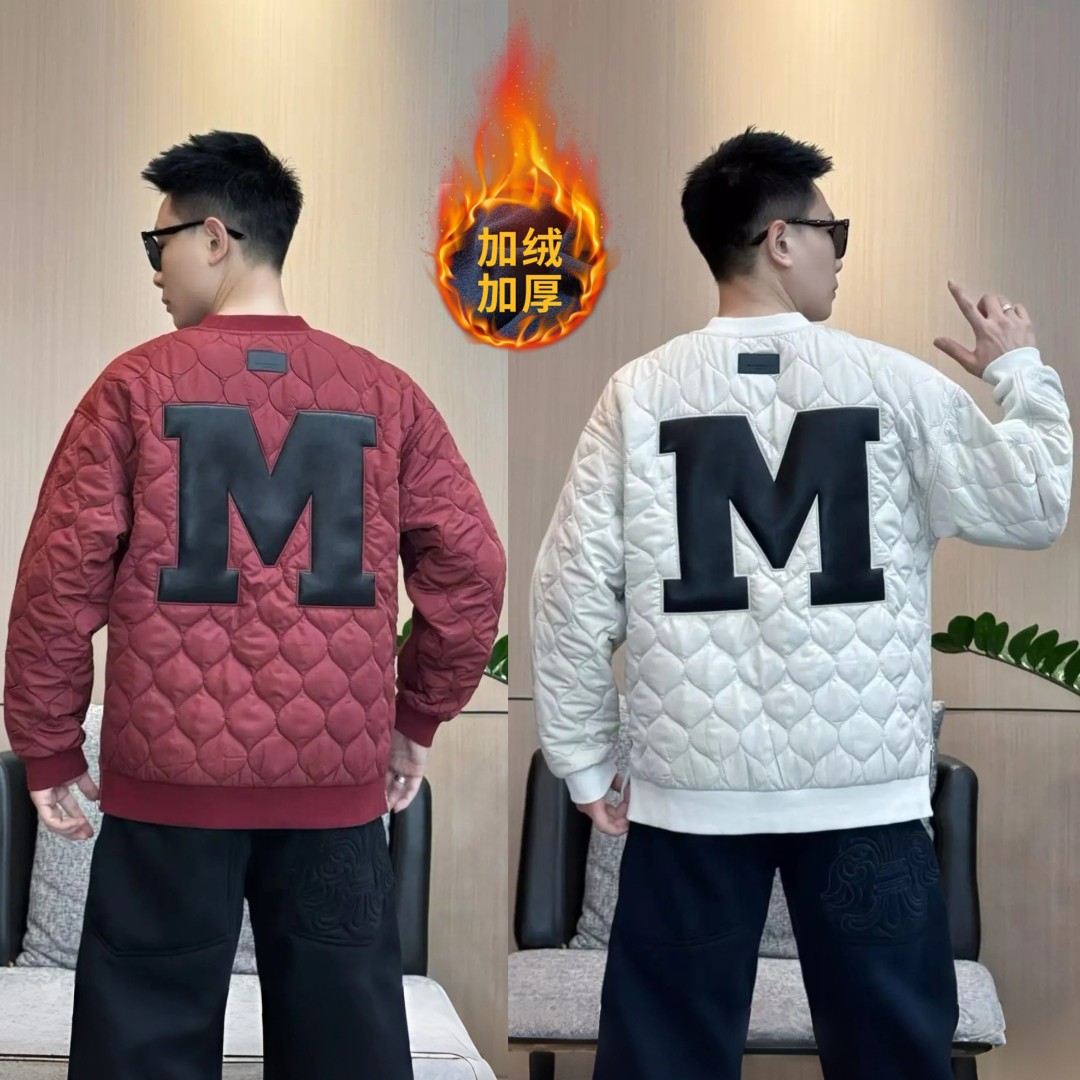 冬季重磅加绒字母刺绣圆领卫衣男士潮流拼接夹棉防寒百搭长袖上衣