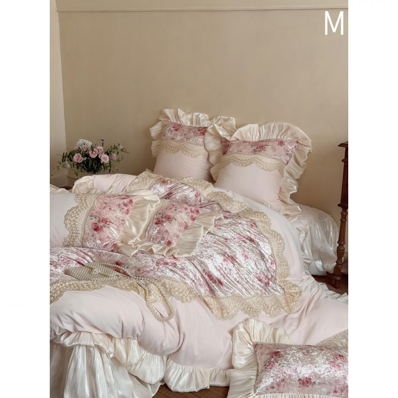 法式浪漫冬季加厚牛奶绒四件套加绒蕾丝花边被套双面绒保暖床盖款