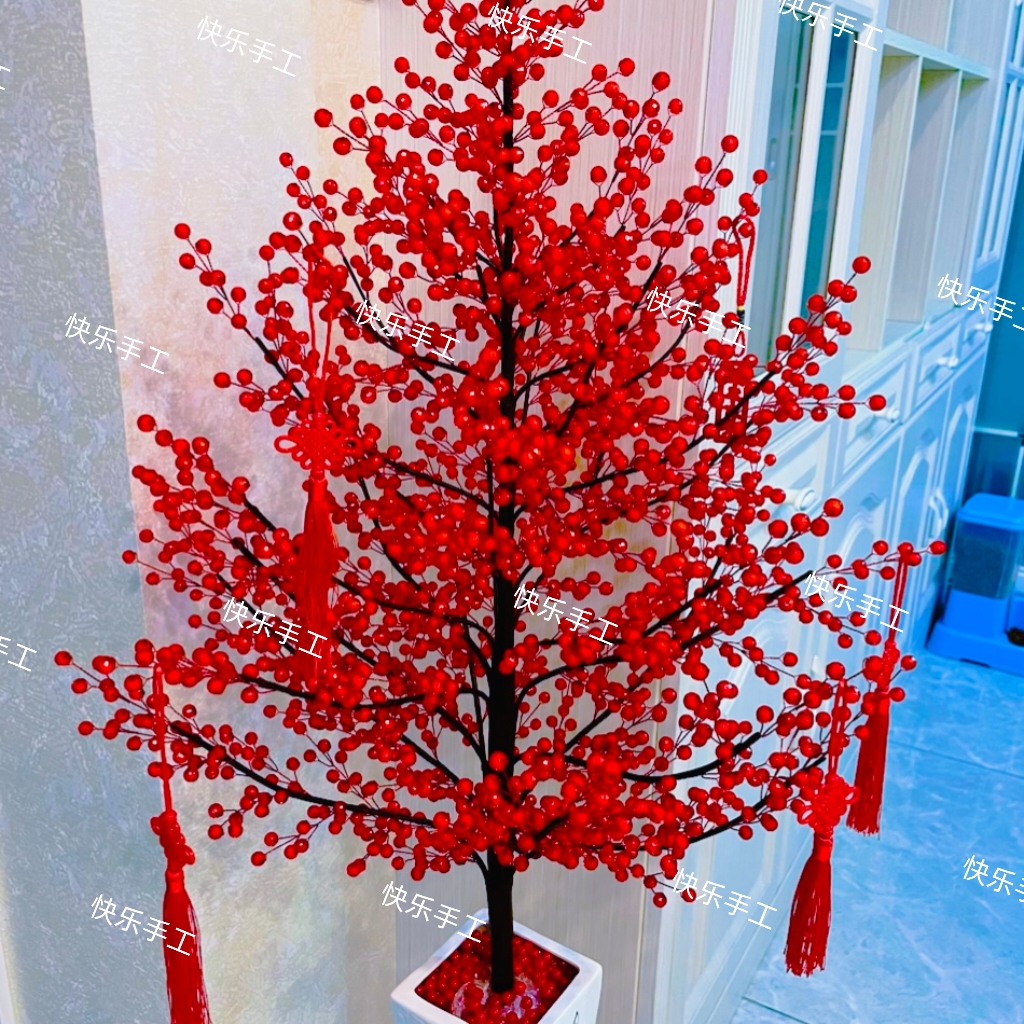 【新品】落地款发财树材料包大红切面珠材料包