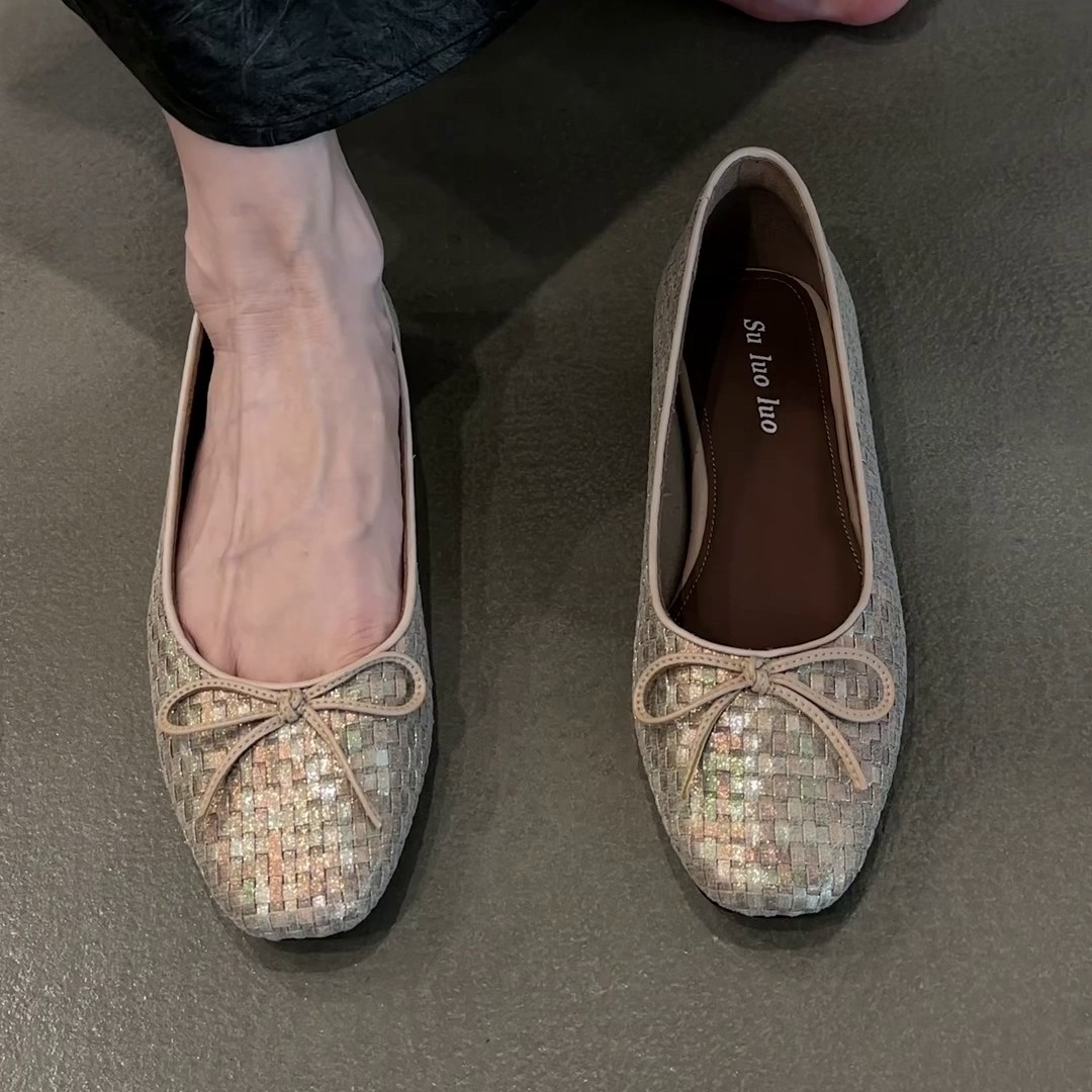 羊皮版~2025新款小众原创蝴蝶结软羊皮平底复古女士羊皮浅口单鞋