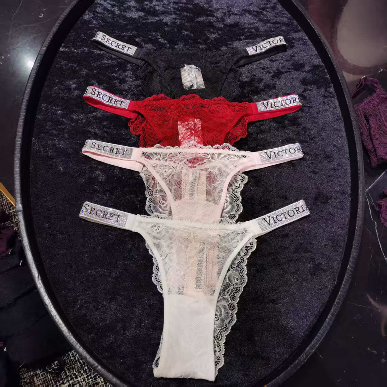 维密性感比基尼字母水钻蕾丝内裤诱惑透气三角内裤叠穿满天星闪钻