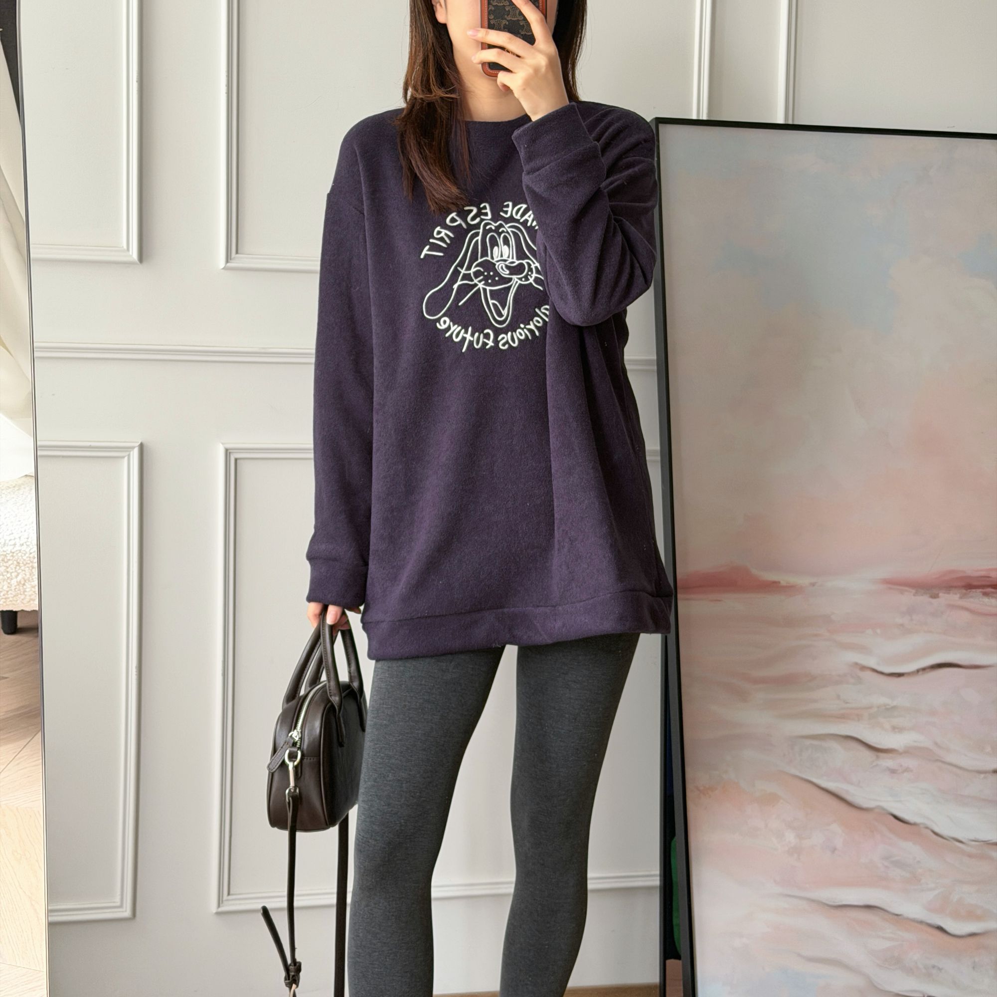 NANA秋冬时尚毛巾绒卫衣女布鲁托字母刺绣长袖T宽松显瘦C0601