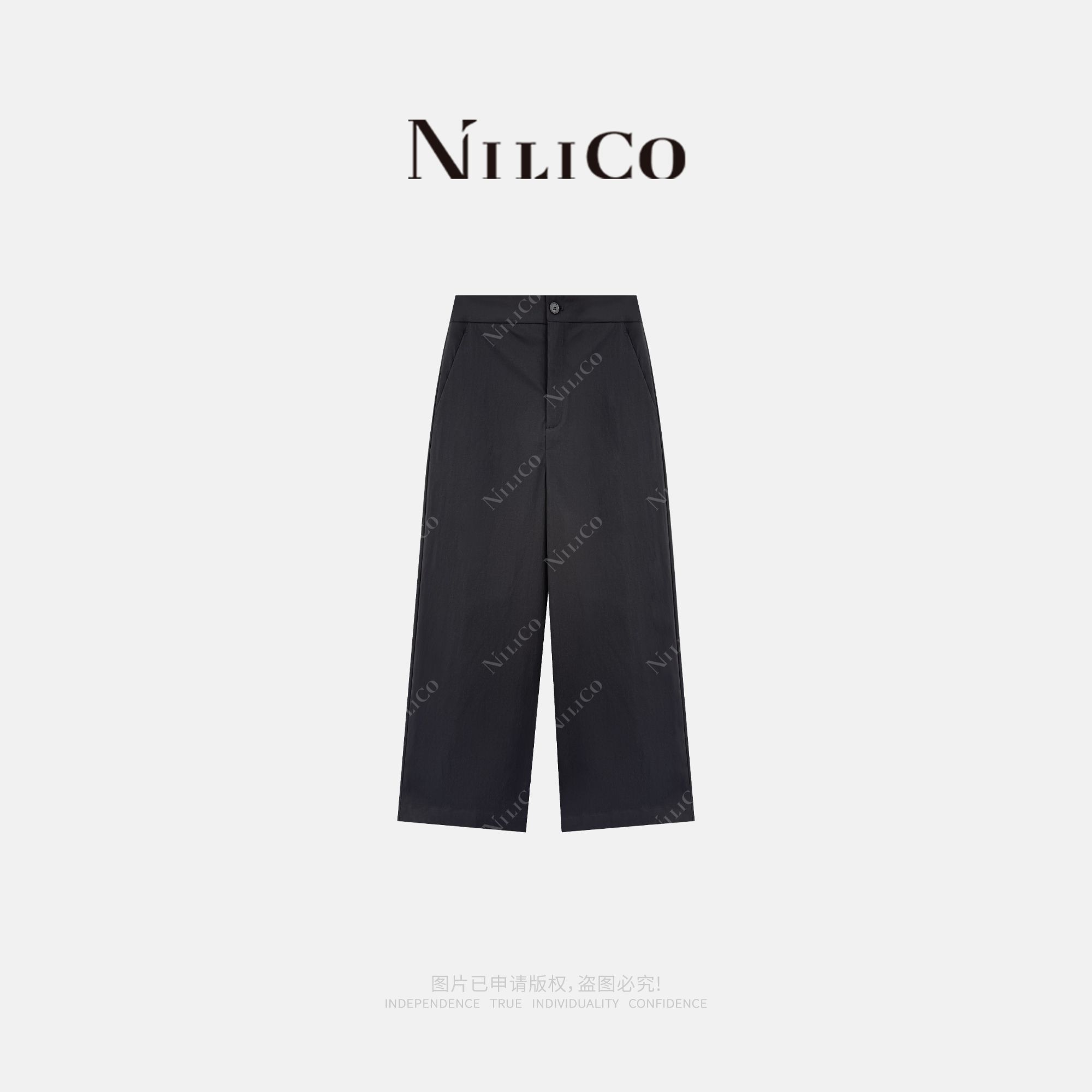 NILICO【理性美】极简显瘦黑色时尚百搭九分裤休闲裤夏季宽松