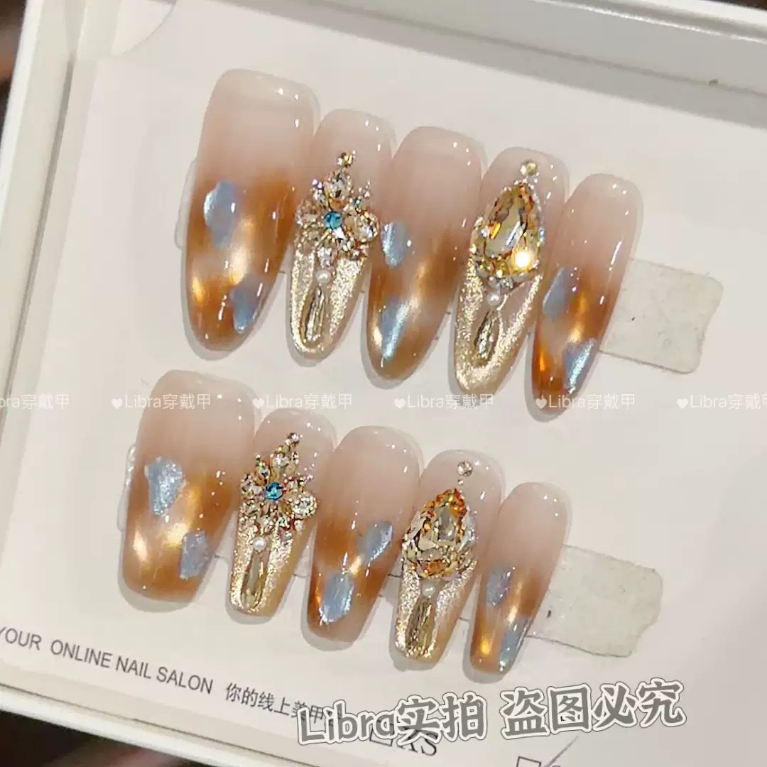 尽显高级感【海盐琥珀】纯手工穿戴甲新款秋冬美甲贴片可拆卸指甲片