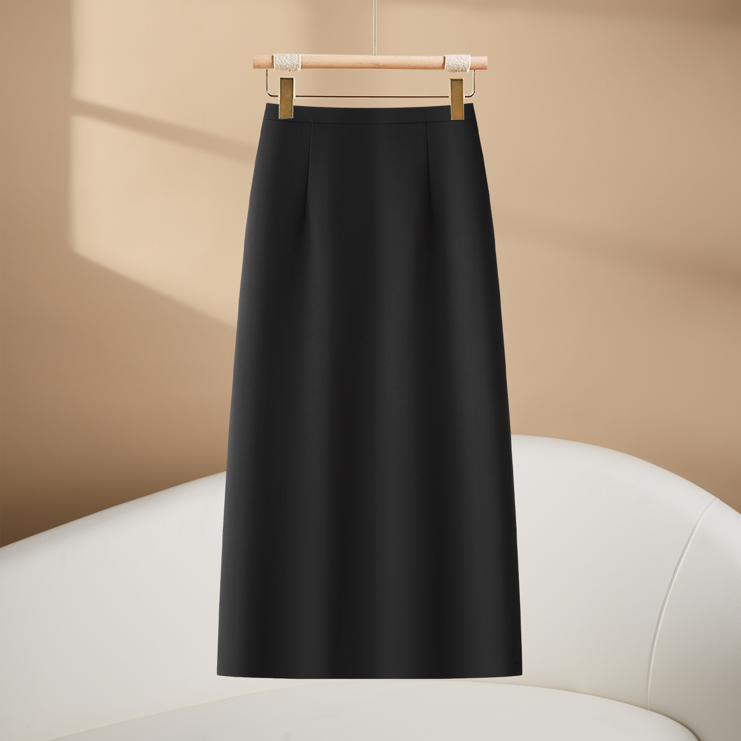 拉夏贝尔A字百搭半身裙女秋冬2025新款气质高腰开叉中长款直筒裙