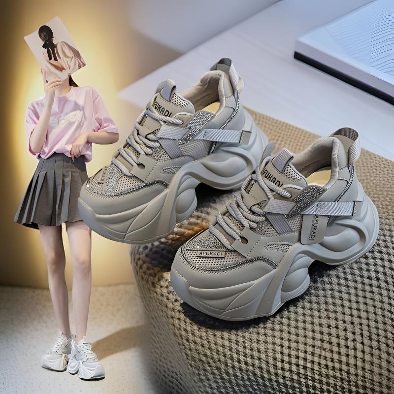 内增高9cm高跟老爹鞋女厚底百搭小个子水钻休闲潮鞋2025秋季爆款