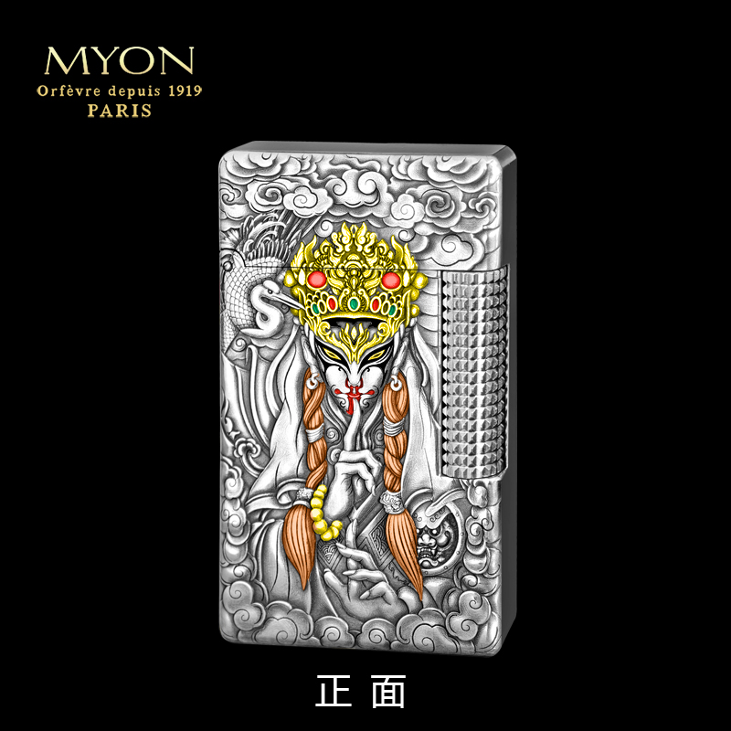 保哥专属MYON爵士待机王M9白鹤童子浮雕包银鎏金珐琅彩煤油打火机