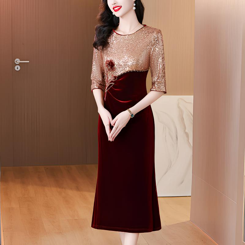 喜婆婆婚宴装订婚礼服女2025新款气质高贵妈妈敬酒服婚宴会连衣裙