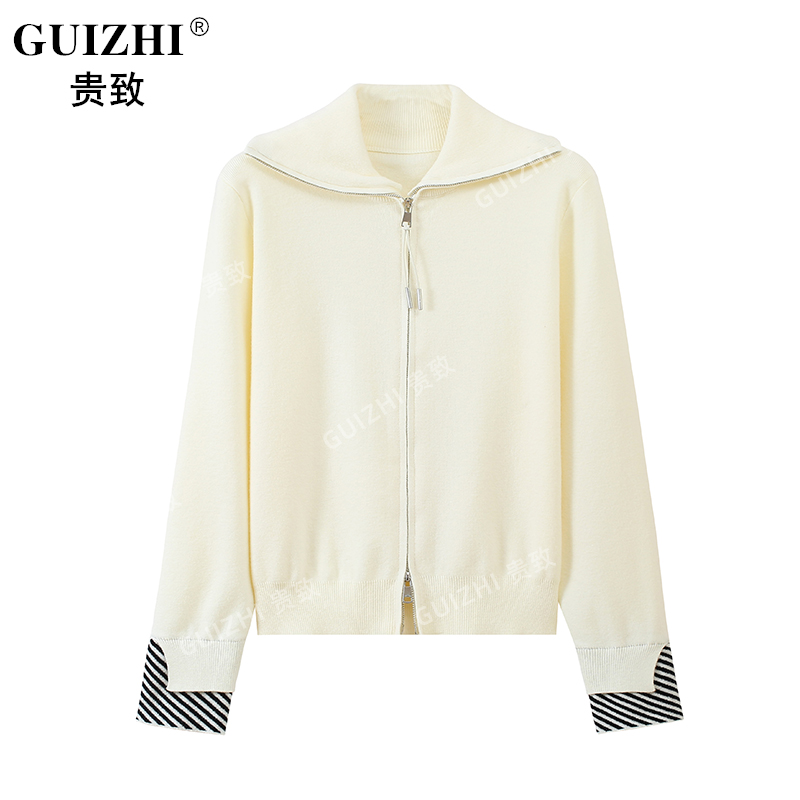 韩系翻领洋气外穿毛衣女秋冬双拉链针织衫独特超好看气质毛衣上衣