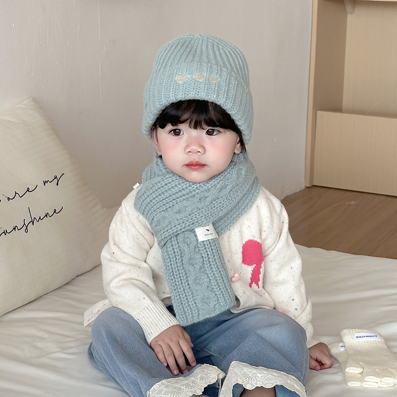 宝宝帽子毛线帽子围巾套装护耳帽针织帽加厚围巾秋冬百搭加厚