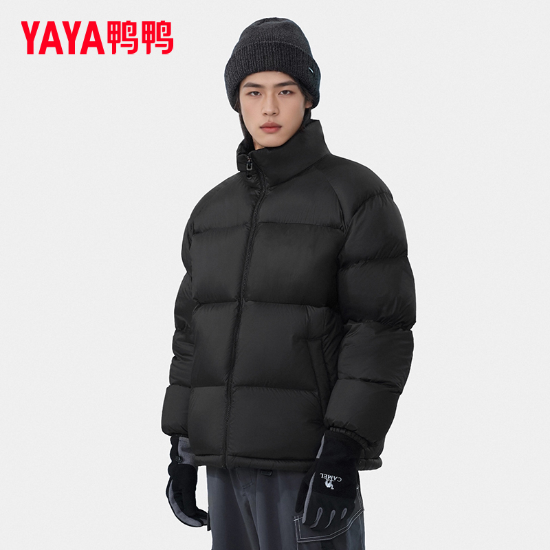鸭鸭短款冬季新款男女同款保暖90鸭绒面包服休闲羽绒服情侣外套