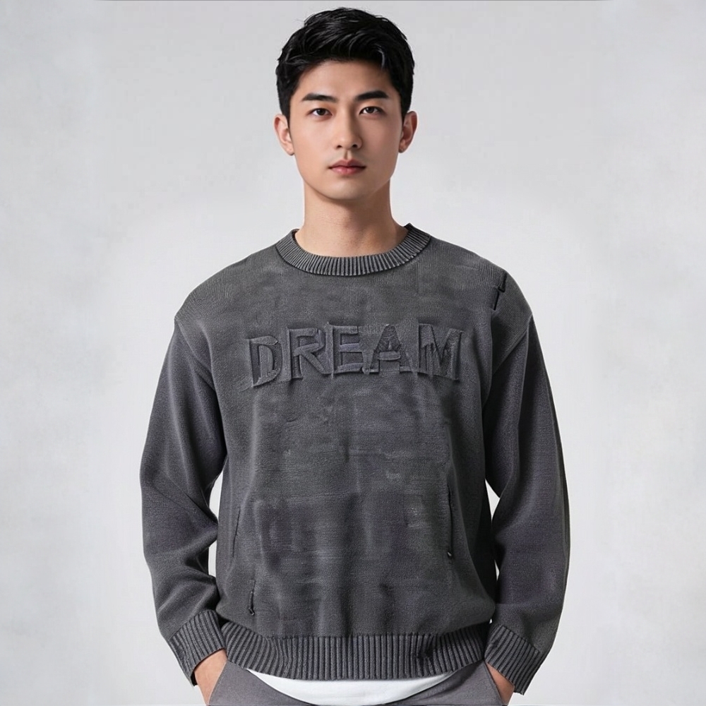 古伦尚88159秋季提花针织春秋圆领加绒毛衣针织衫半冬季打底秋冬