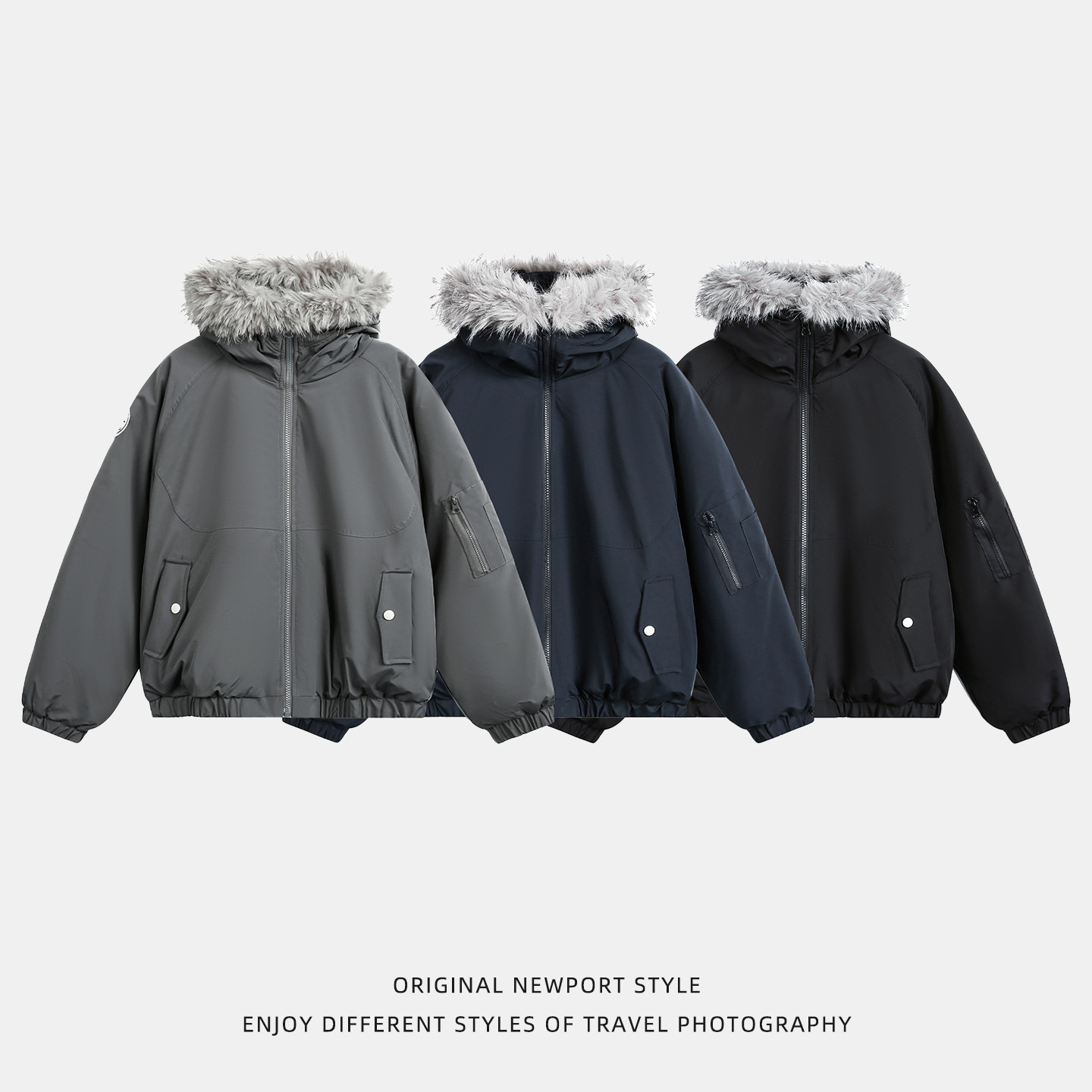 可拆卸毛领连帽棉服男冬季加厚保暖工装派克服防泼水短宽棉衣外套