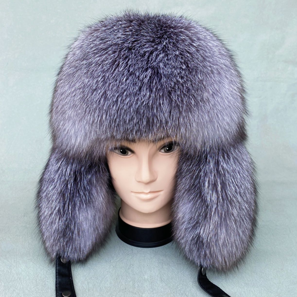 银蓝全毛霸王帽冬季保暖男帽子黑狐全毛霸王帽童帽保暖护耳帽宝宝