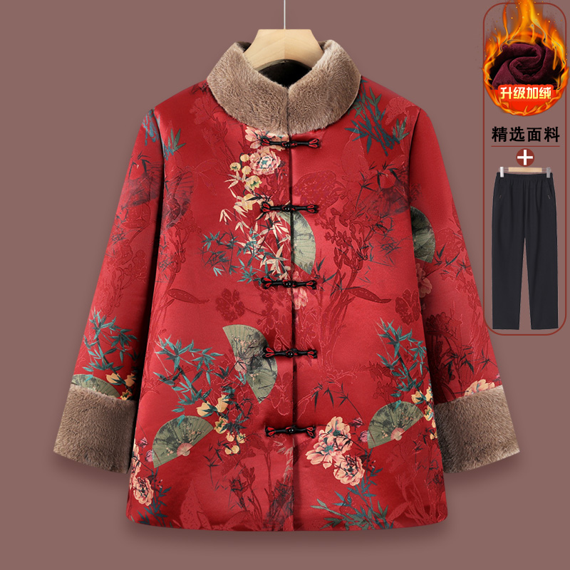奶奶冬装保暖外套棉袄女中老年人棉衣妈妈外套加绒加厚老太太衣服