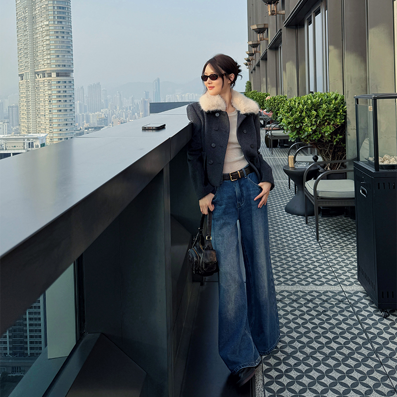 FORNI/YOYO 知琳小姐 可拆卸毛领小香风双面呢羊毛短款大衣外套女