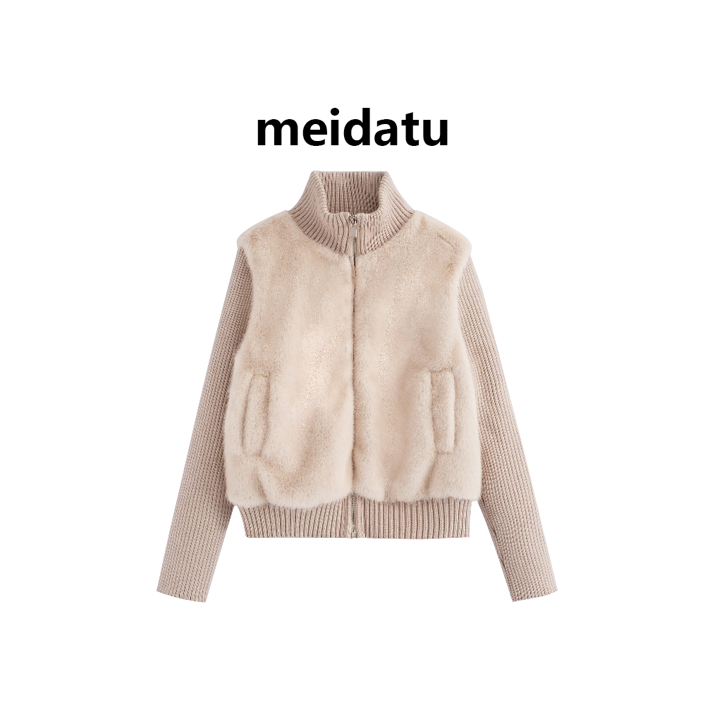 美哒兔（佛雪暮冬）时髦洋气拼接毛绒外套CD875-H