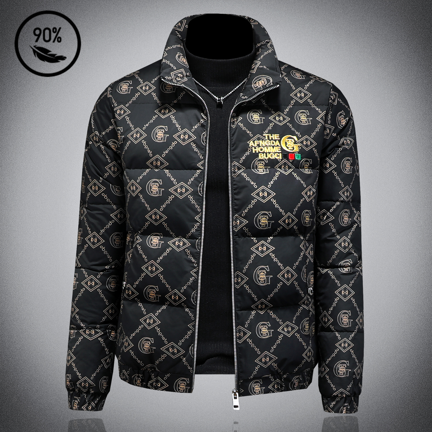 WEBUNSAPET维比萨玻字母印花羽绒服男冬季立领羽绒衣时髦短款修身