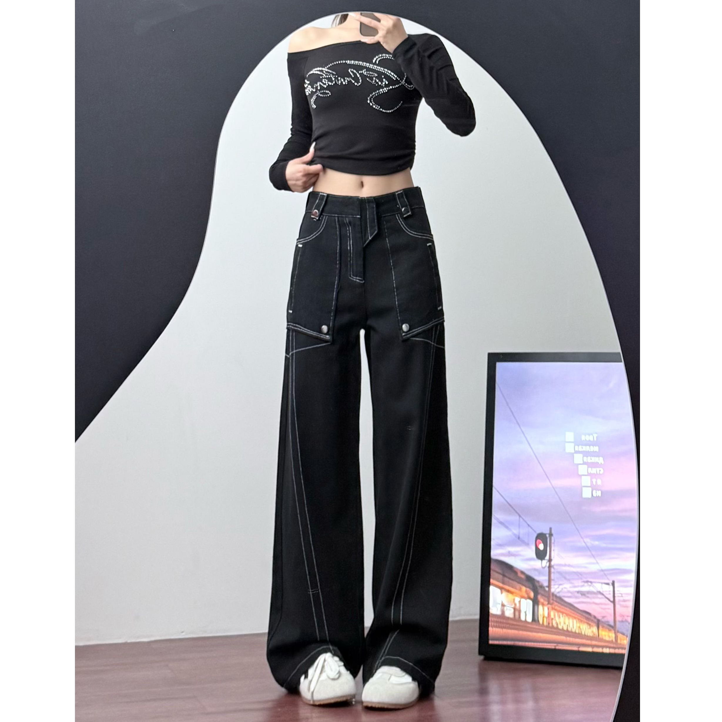 新2025新款175高个子个性明线条直筒牛仔裤小众加长拖地裤7007