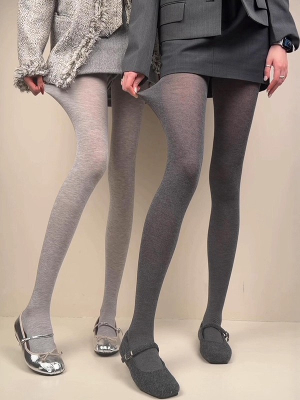 羊毛真丝微透~浅灰VS深灰连裤袜~绵羊毛miu系复古高级气质打底袜~