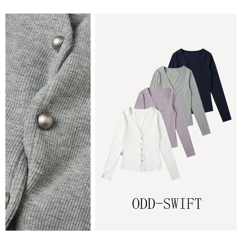 odd-swift法式气质V领针织衫显瘦长袖打底衫内搭开衫上衣-ODD8572