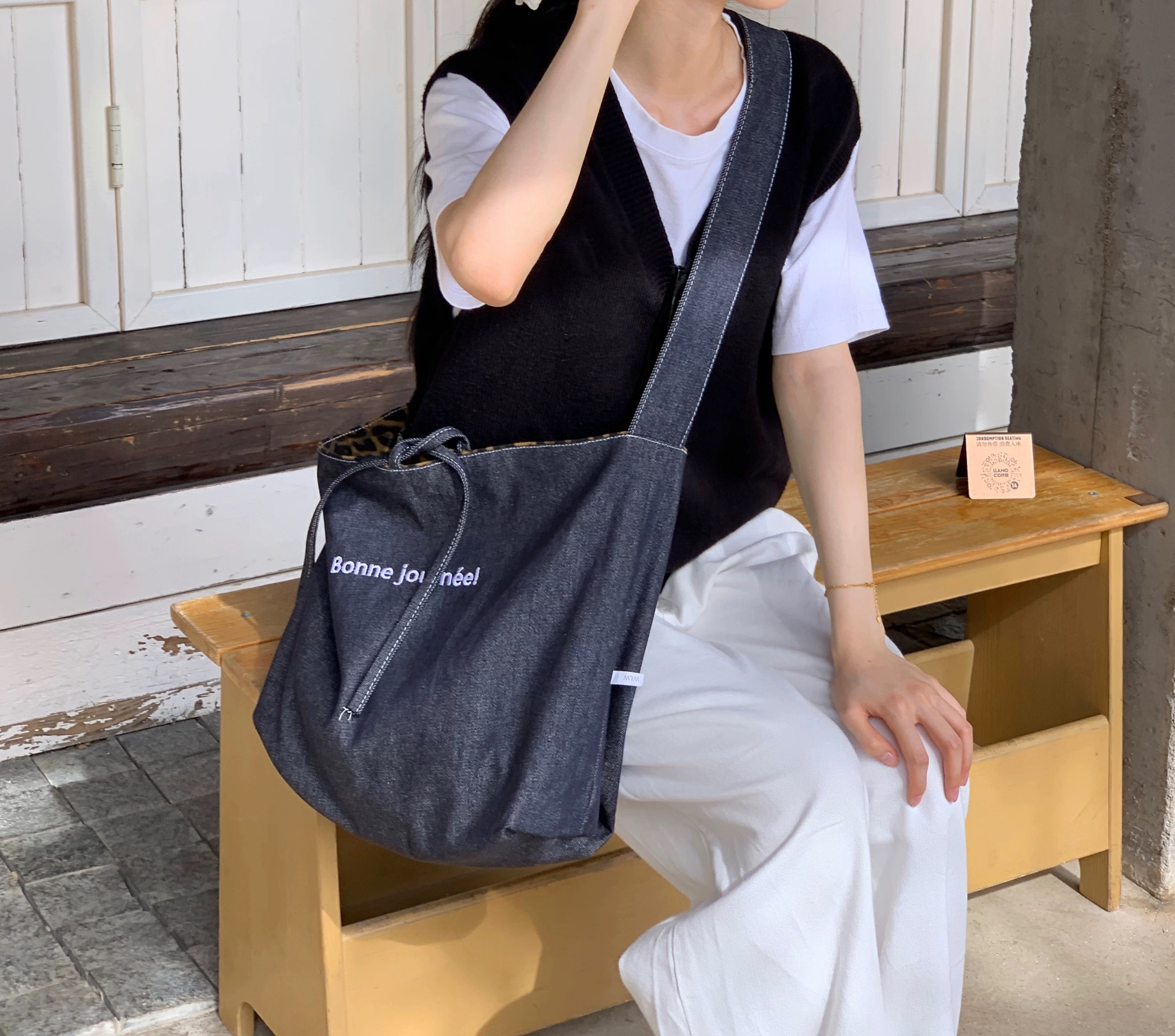 豹纹简约风托特包休闲做旧小众单根单肩包腋下斜跨百搭布包牛仔