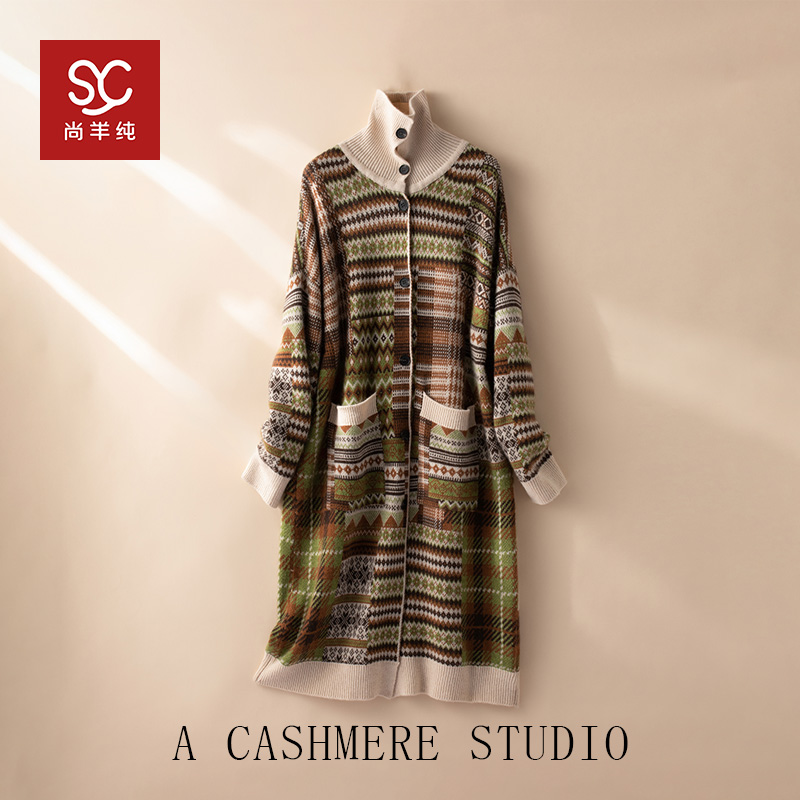 重磅牛货！100纯山羊绒翻领宽松羊绒衫冬季中长款2025秋冬秋冬女装