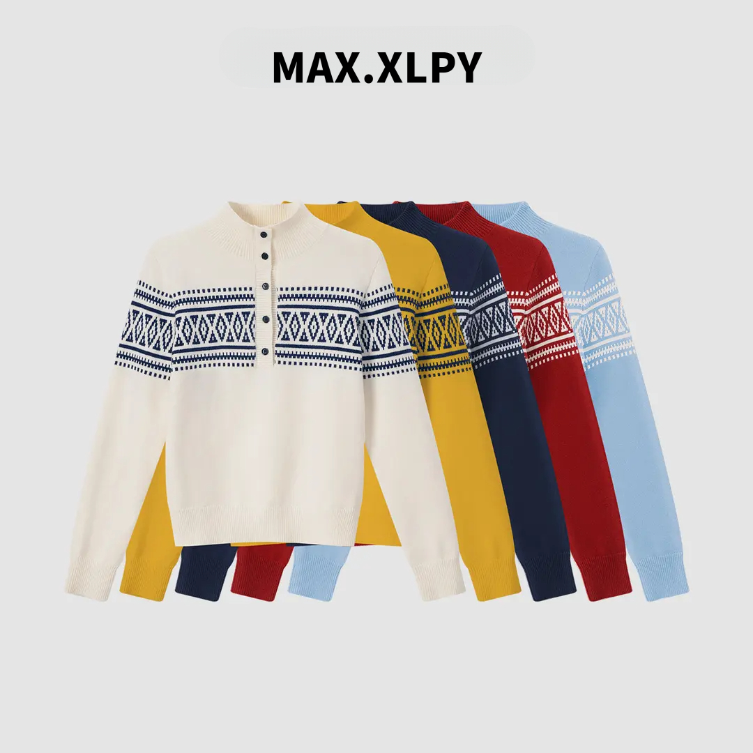 江洲【菱岛】保暖显白秋冬新款费尔岛设计款亲肤羊毛半高领套头毛衣