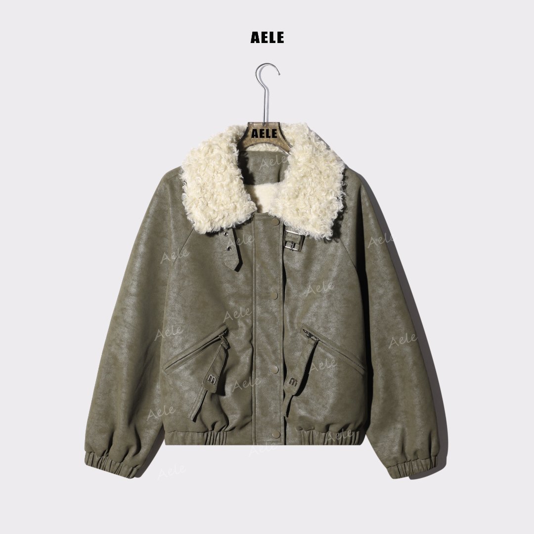AELE休闲时尚毛绒领加绒内里多拉链口袋夹克外套 W855 3656 AD