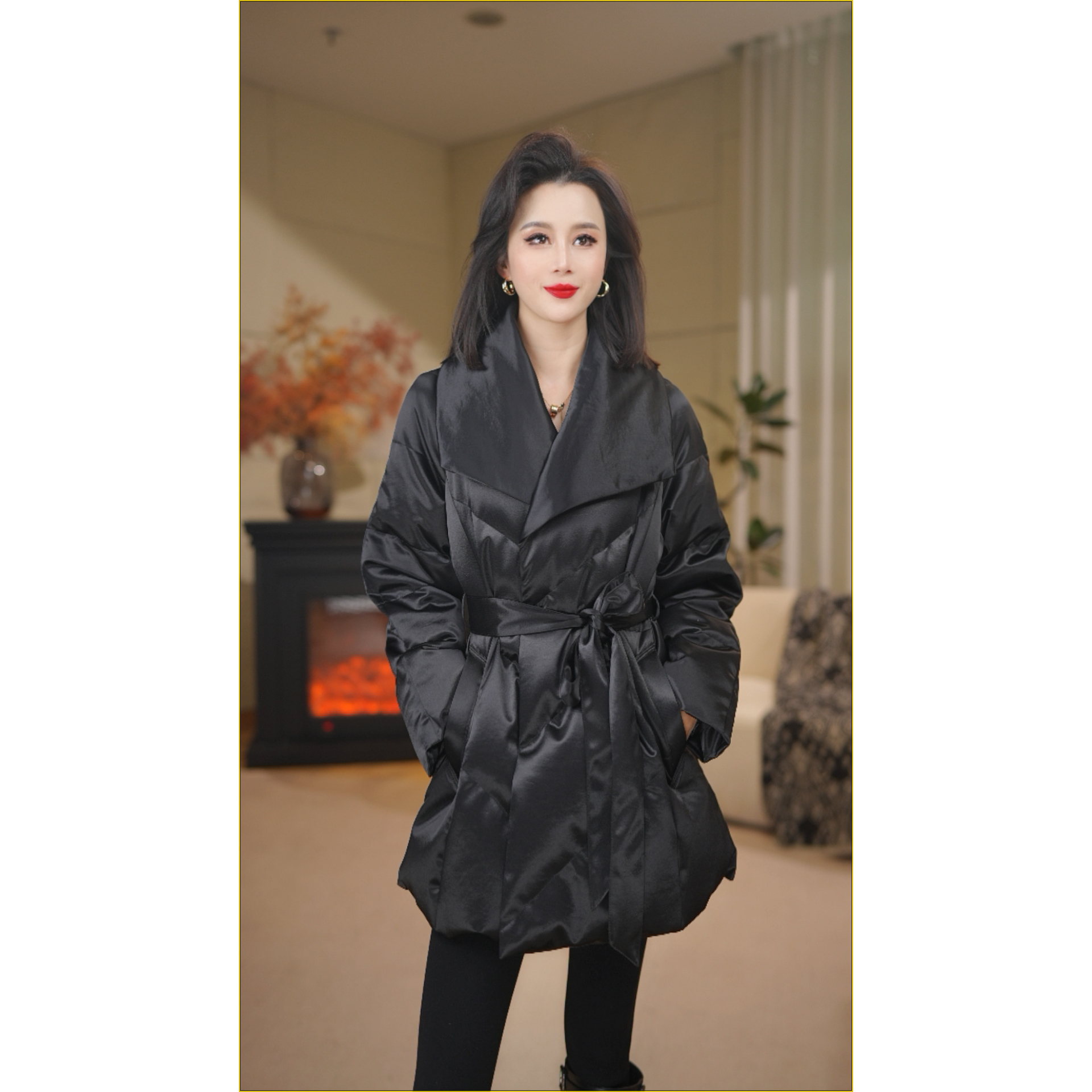 【墨云】90白鹅绒斜纹绗缝收腰大翻领羽绒服5012