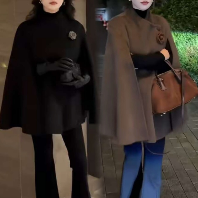 秋冬装新款洋气小众设计气质高级感A型斗篷毛呢大衣女外套女装